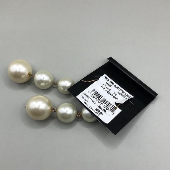 KJL Kenneth Jay Lane 3 bead drop faux pearl earrings. - Picture 3 of 3